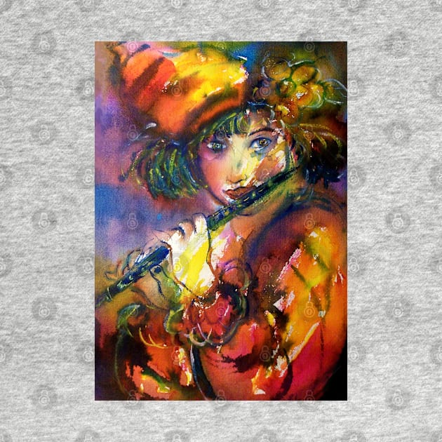 FLAUTIST PORTRAIT Venetian Masquerade Watercolor by BulganLumini